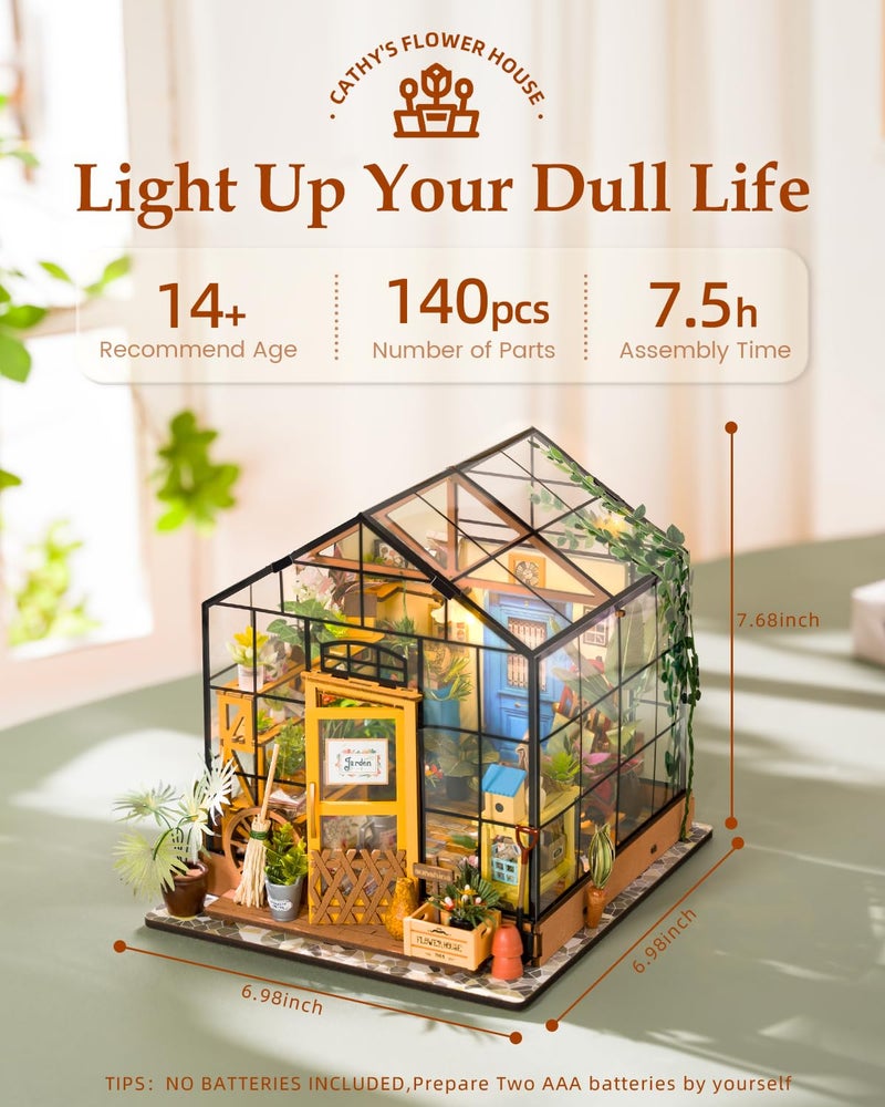 Rowood Miniature House Kit, DIY Miniature Greenhouse Dollhouse Kits for Adults, Mayberry Street Miniatures, Wooden Crafts for Adults, Gifts on Birthday Christmas - Cathy's Flower House - Image 3